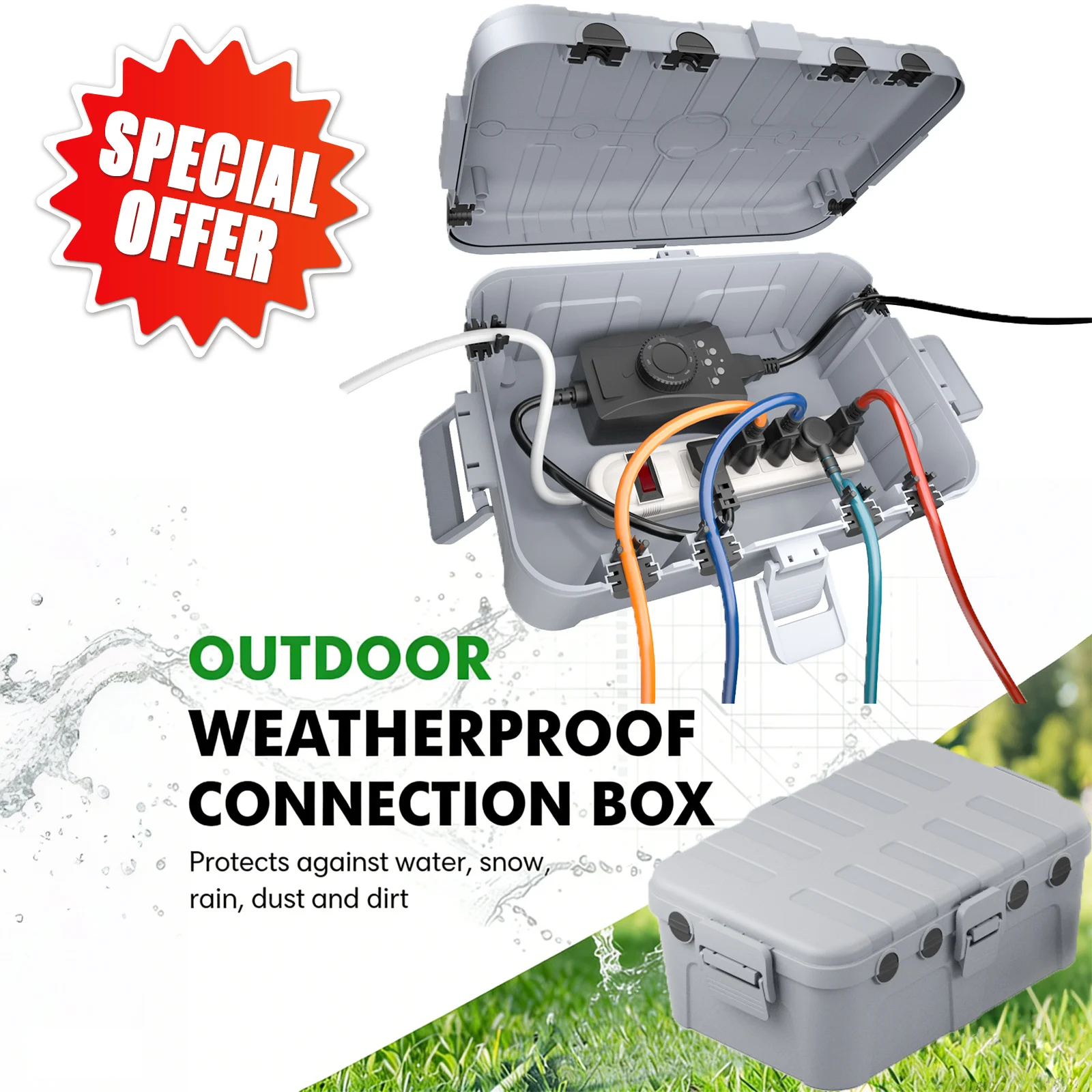 Large Weatherproof Outdoor Electrical Box Cover for Extension Cords Lights Power Strips Plugs Garden Timer - Durable Connector B