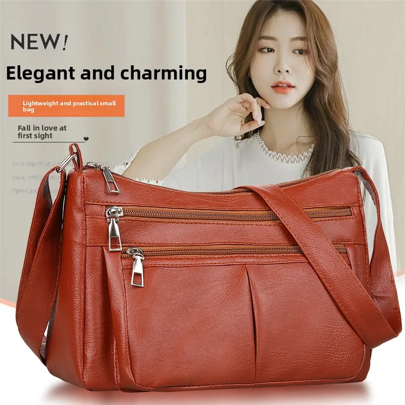 Fall New Large Capacity Soft Leather Crossbody Bag Retro Single Shoulder Bag for Women Middle-Aged And Elderly Versatile Ladi...