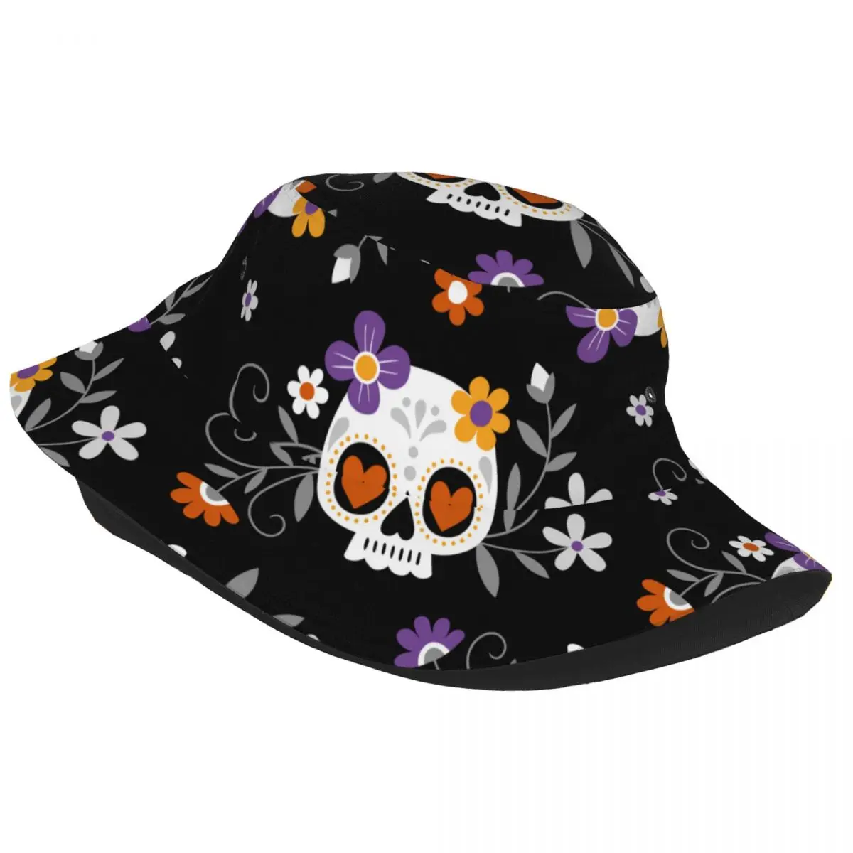 Summer Cute Sugar Skulls And Flowers Bucket Hat Bob Fisherman hat Outdoor Travel Sun Visor Fashion Panama