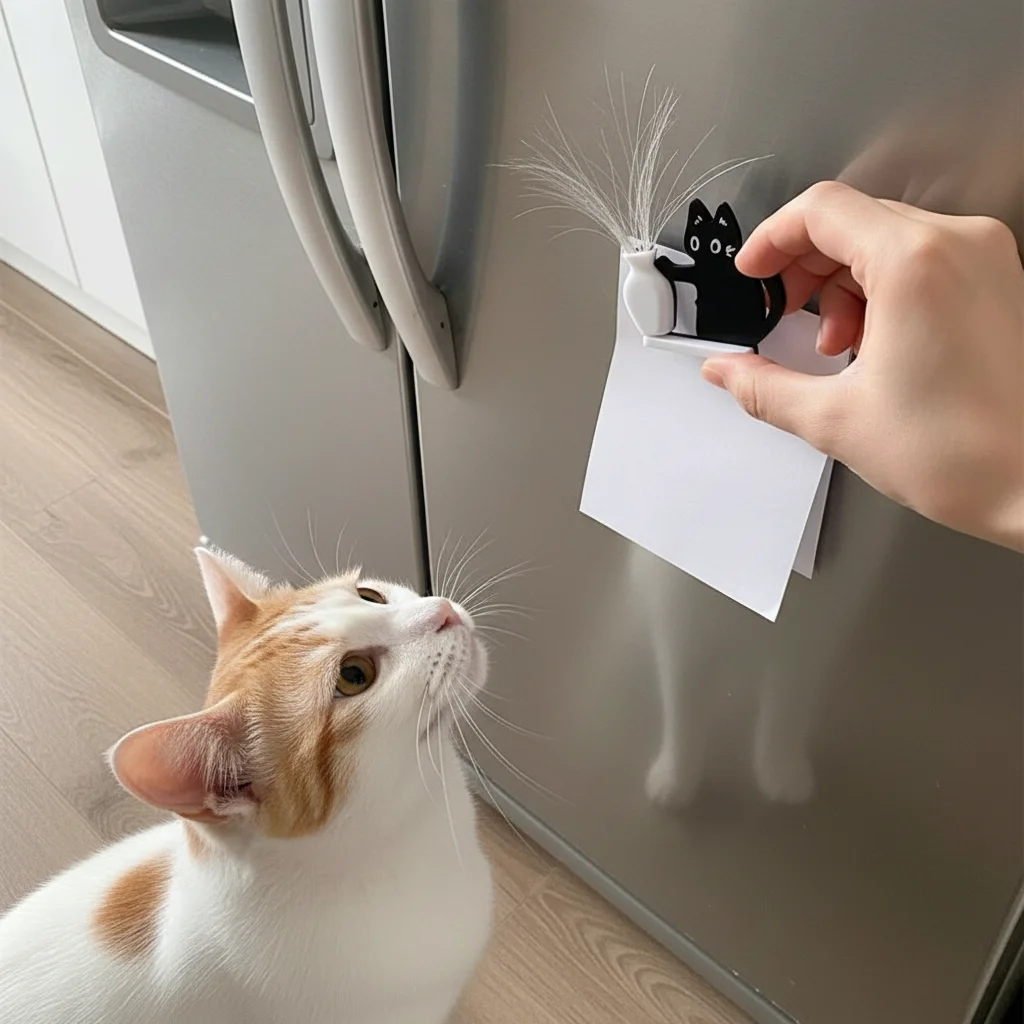 Length 5cm Acrylic Cat Whiskers Collection Ornaments Magnetic Cartoon Cat Refrigerator Sticker Black Cat Pushing Vase Decor