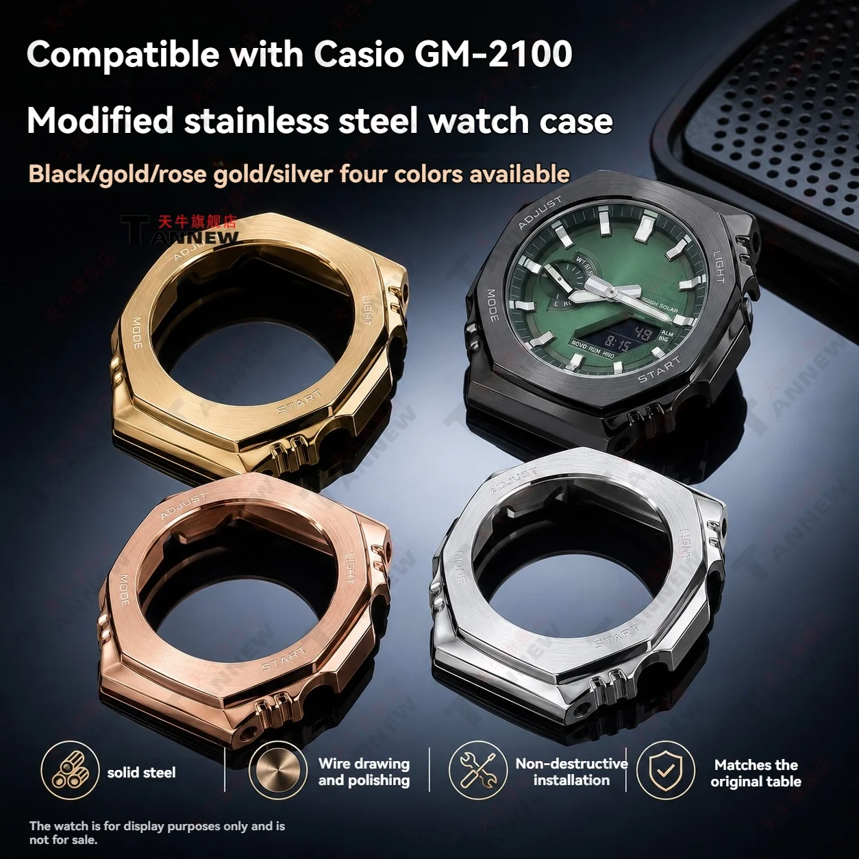 For Casio G-Shock GM2100 GBM2100 Metal Conversion Set Stainless Steel Bezel Case & Titanium Alloy Band for Octagonal CasiOak Mod