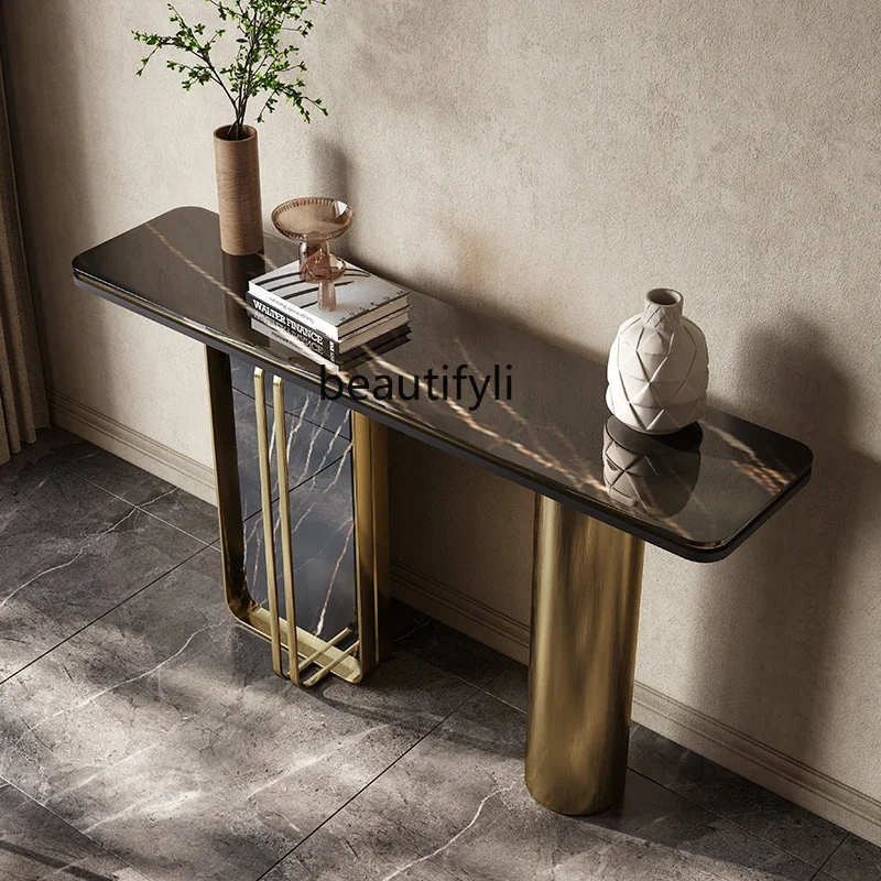 

53Light luxury entrance table, high-end living room, corridor, wall view table, rock slab entrance decorative cabinet