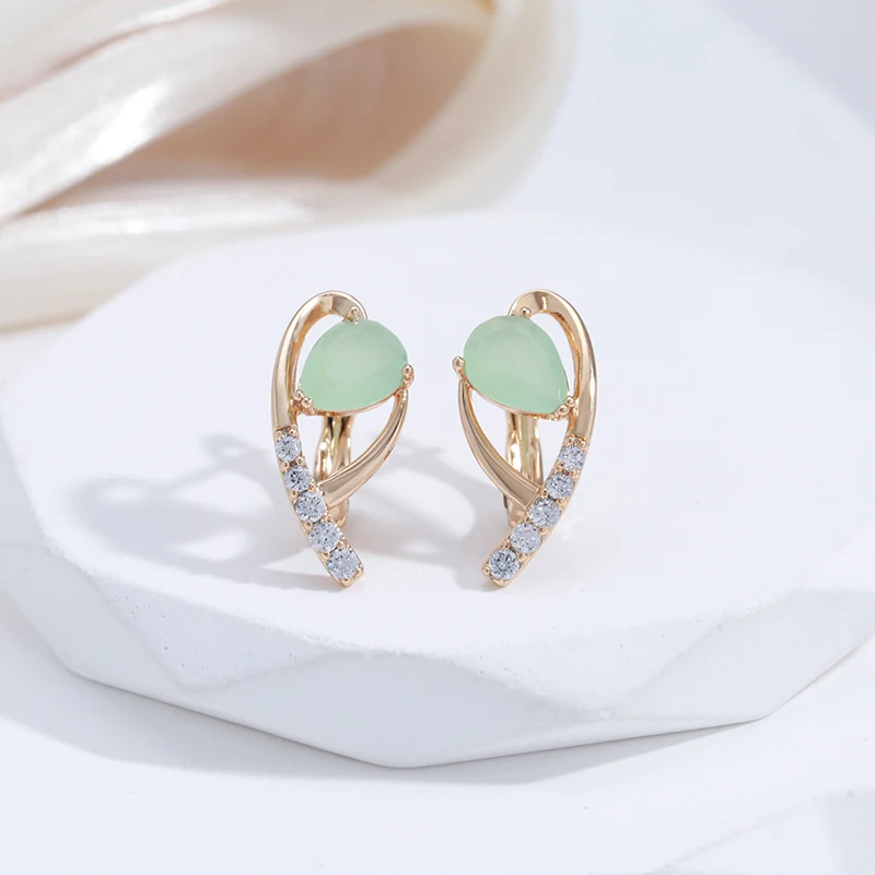 SYOUJYO Green Emerald Natural Zircon Water Drop Earrings For Women Luxury Anniversary Jewelry Gift 585 Rose Gold Color Earring