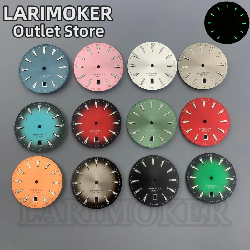

LARIMOKER 33mm black Silver and green dial date at 6 o'clock green luminous dial suitable for NH35 movement watch accessories