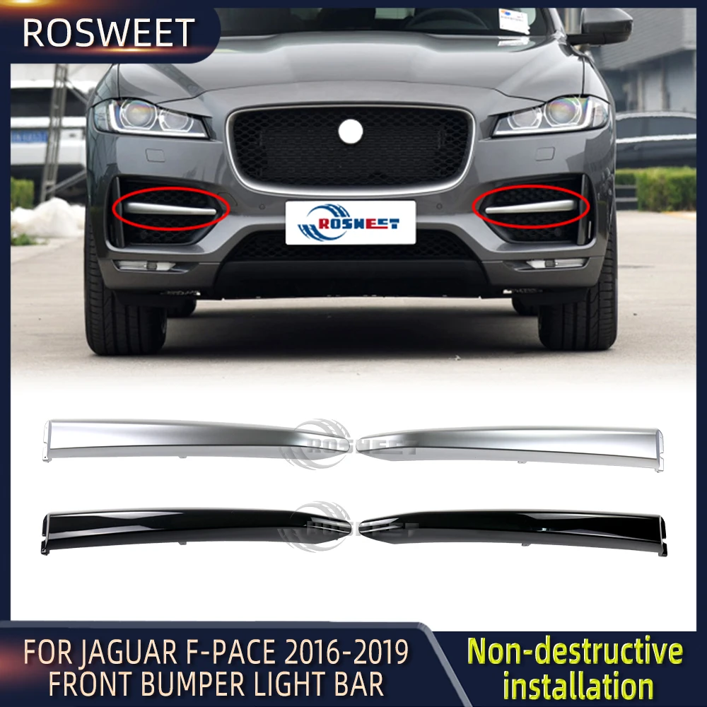 ROSWEET Car Front Bumper Fog Lights Decoration Fog Lamp Trim Strip For Jaguar F-PACE 2016 2017 2018 2019 Auto Accessories