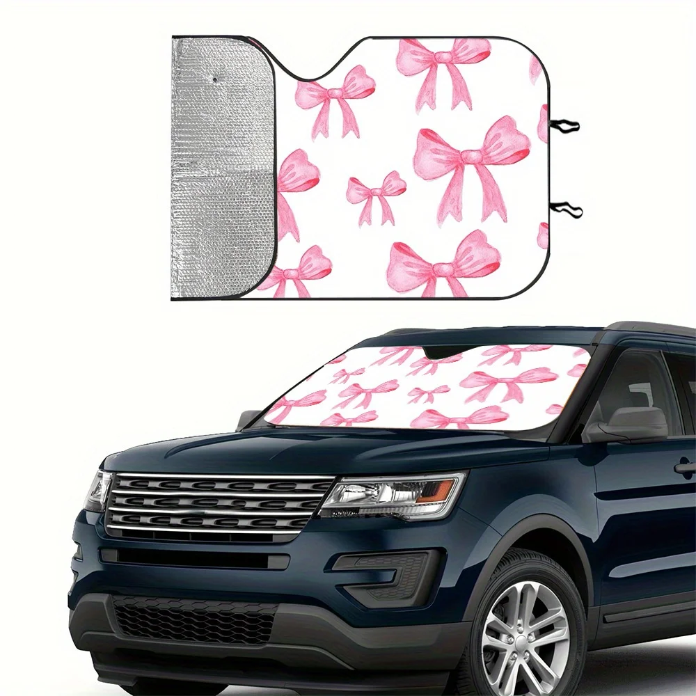 Bowknot 1pc Car Windshield Sun Shade For UV Protection, Measuring 57.09×27.56 Inches, A Foldable Cover With 2 Complimentary Suct