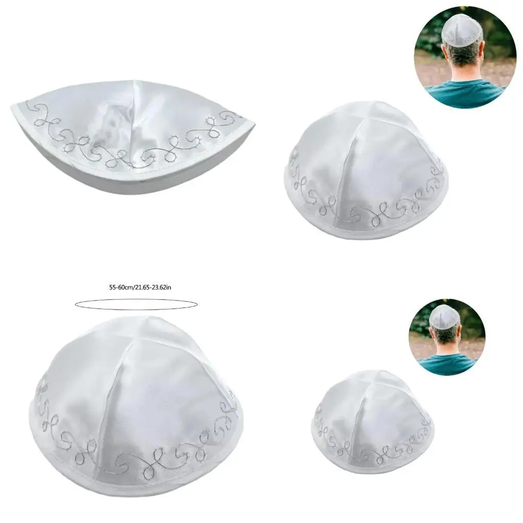 

652F Classical Kippah Hat for Men Elegant Embroidery Kippa Hat Round Yarmulke Hat Breathable Jewish Hat Religious Headpiece