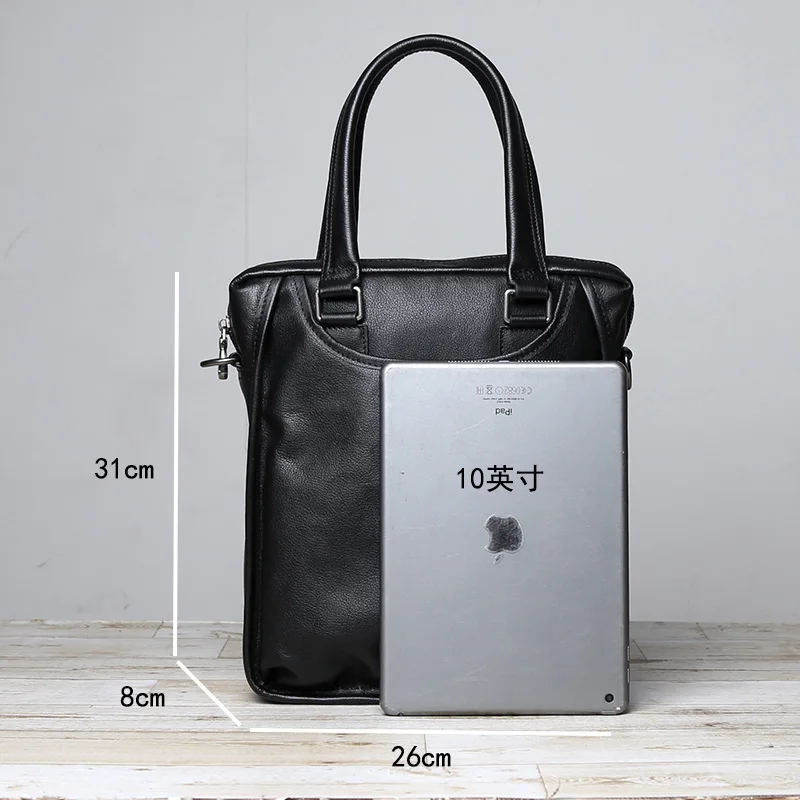Men\'s Genuine Leather Business Handbag Top Layer Cowhide Single Shoulder Crossbody Bag Vertical Office Computer Bag Briefcase