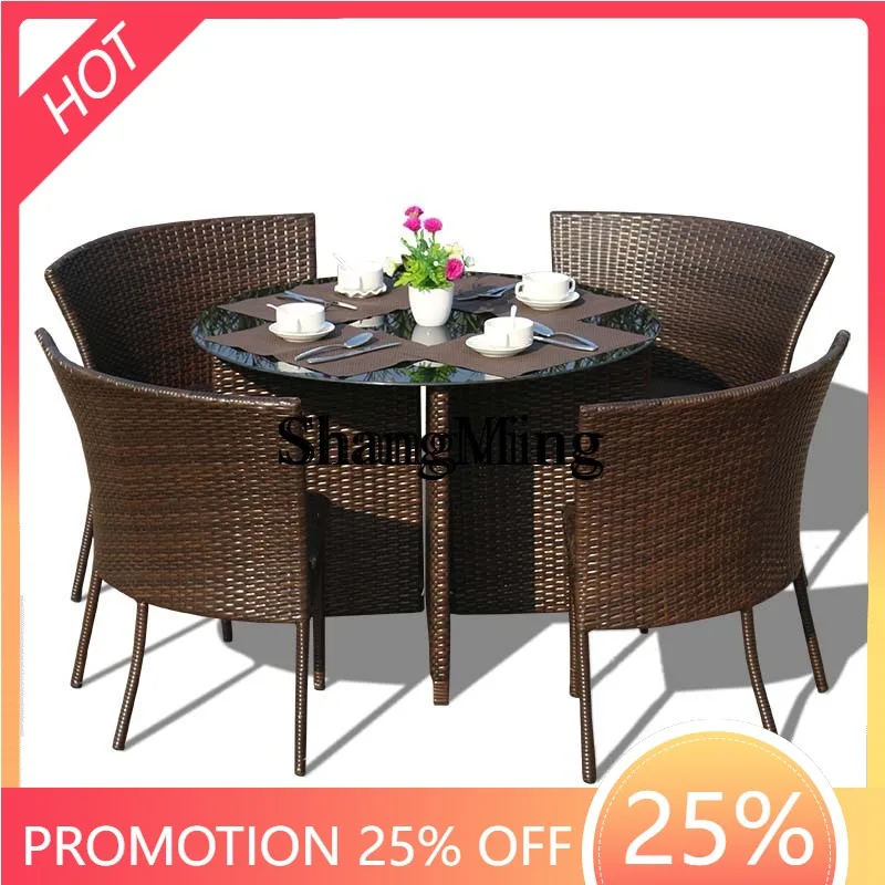 

ZYY exquisite outdoor rattan chair five-piece set round table balcony courtyard dining table leisure combination creativity