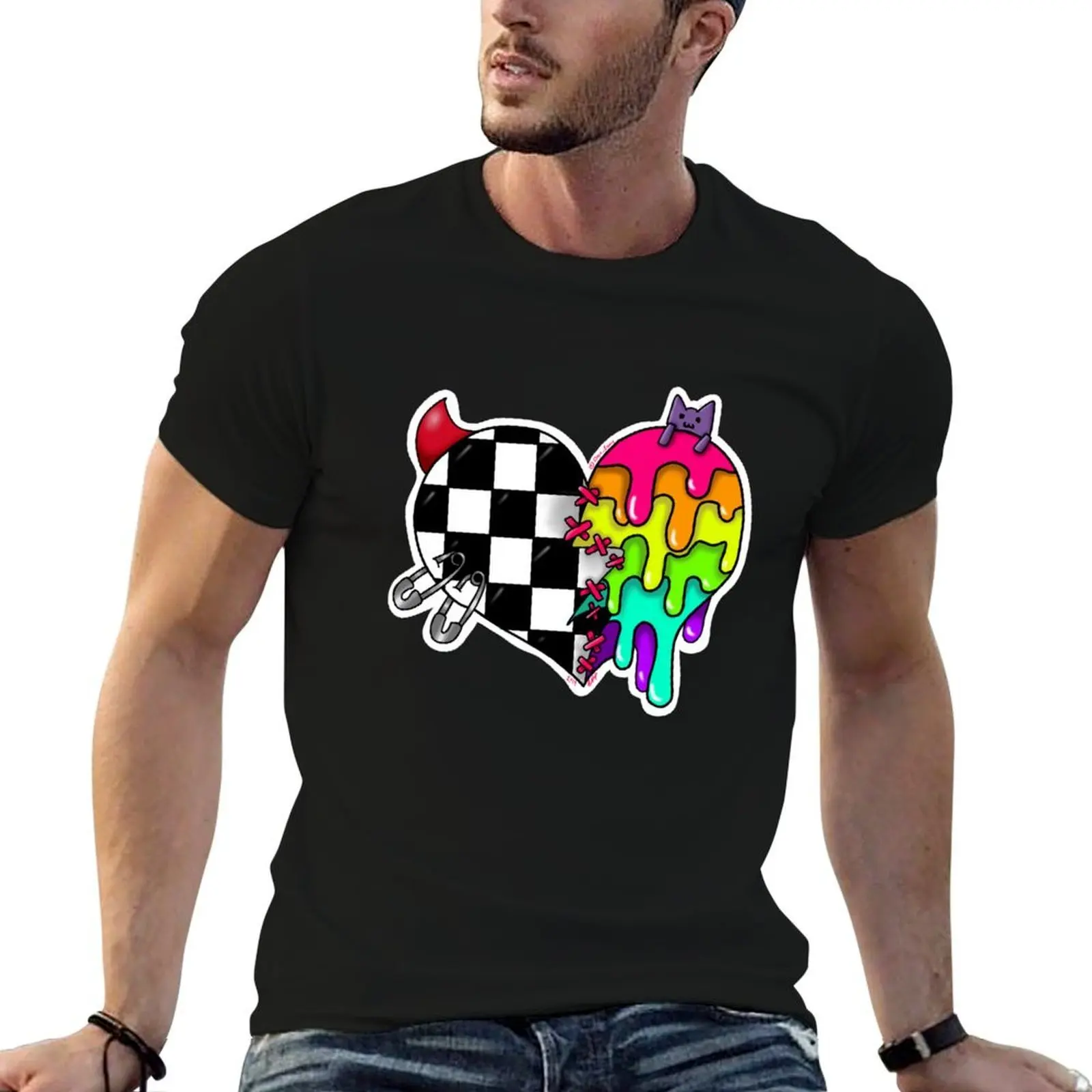 

Scemo Half n Half Heart T-Shirt cotton t shirts high quality man t shirt luxury T-Shirt