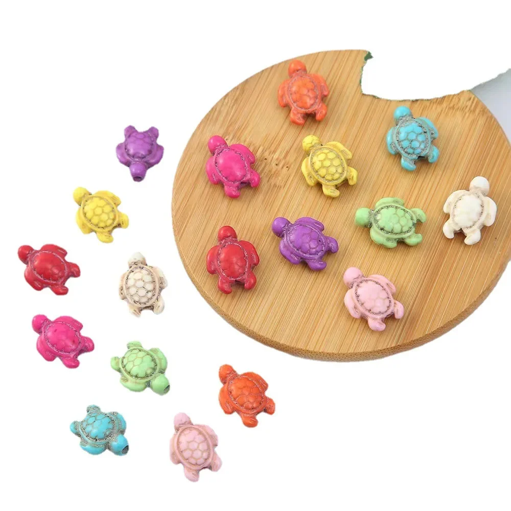 Q199 24pcs 14x18mm Turtle Shape Cartoon Animal Beads Exquisite Stone Bead Jewelry Making DIY Bracelet Handmade Trend Accessories