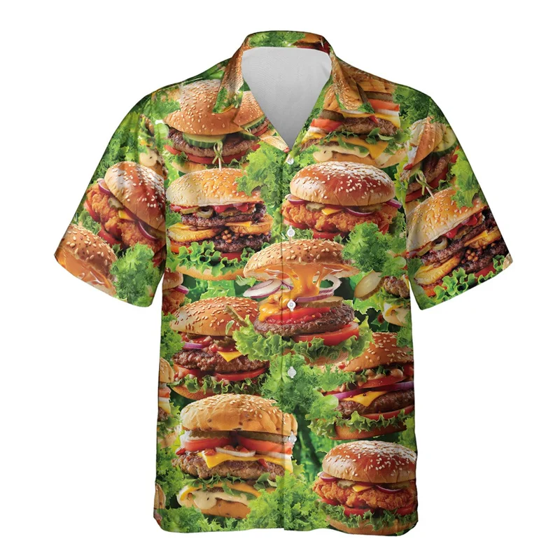 Fashion Hamburgers French Fries Hawaiian Shirt For Men Summer Spring Short Sleeve Tee Shirts 3d Printed Delicious Food Shirts