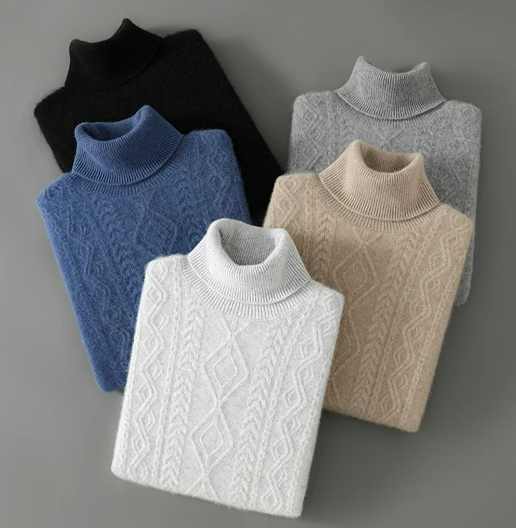 

100% pure wool crew neck sweater jacquard cashmere thickened warm knitted bottoming shirt
