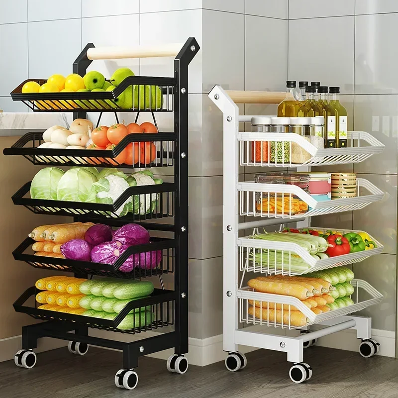 Portable kitchen storage rack, vegetable basket, floor to floor, multiple layers of fruit and vegetable storage basket, multi-fu