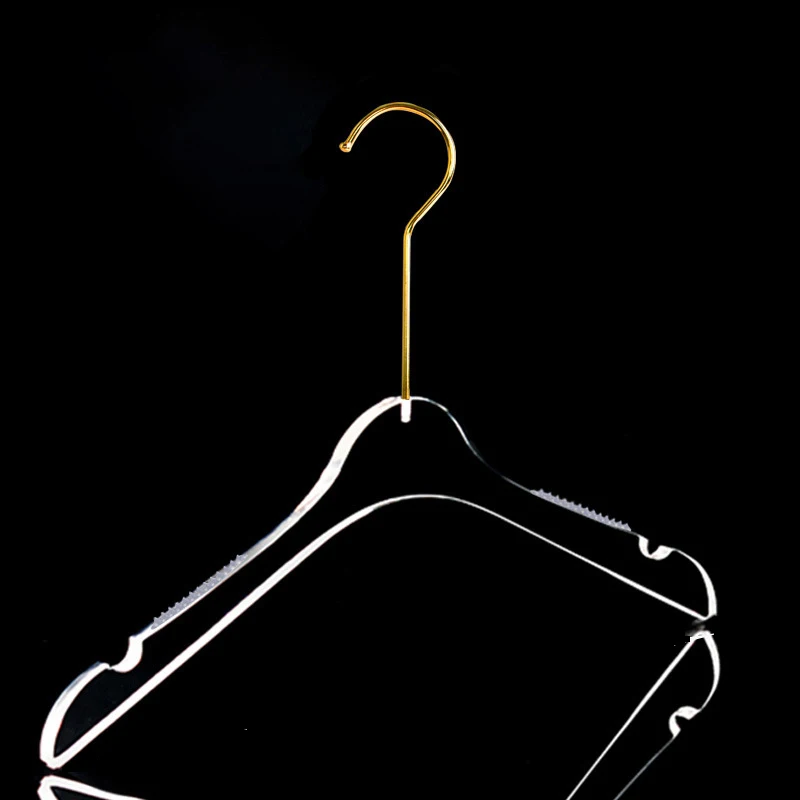 

Clear Acrylic Clothing Hangers with Matte Gold Hooks - Space Saving Closet Organizer for Dresses and Suits - 5-Pack