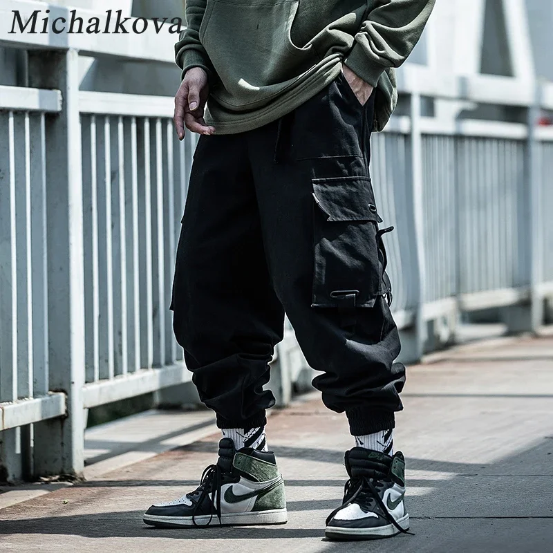 michalkova mens dark 2022SS Paratrooper pants multi function big pocket Streetwear Pants Casual Overalls Leggings trousers Cargo