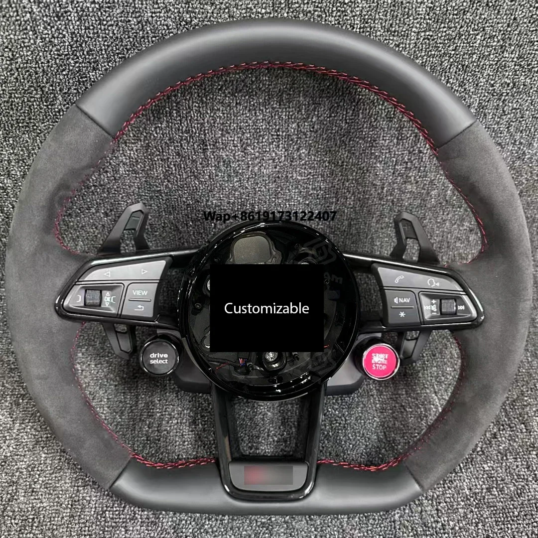 Black Leather  Red Stitching Steering Wheel Suitable for A3 A4 A5 B8 A6 Q5 Q7 Interior Modification and Upgrade