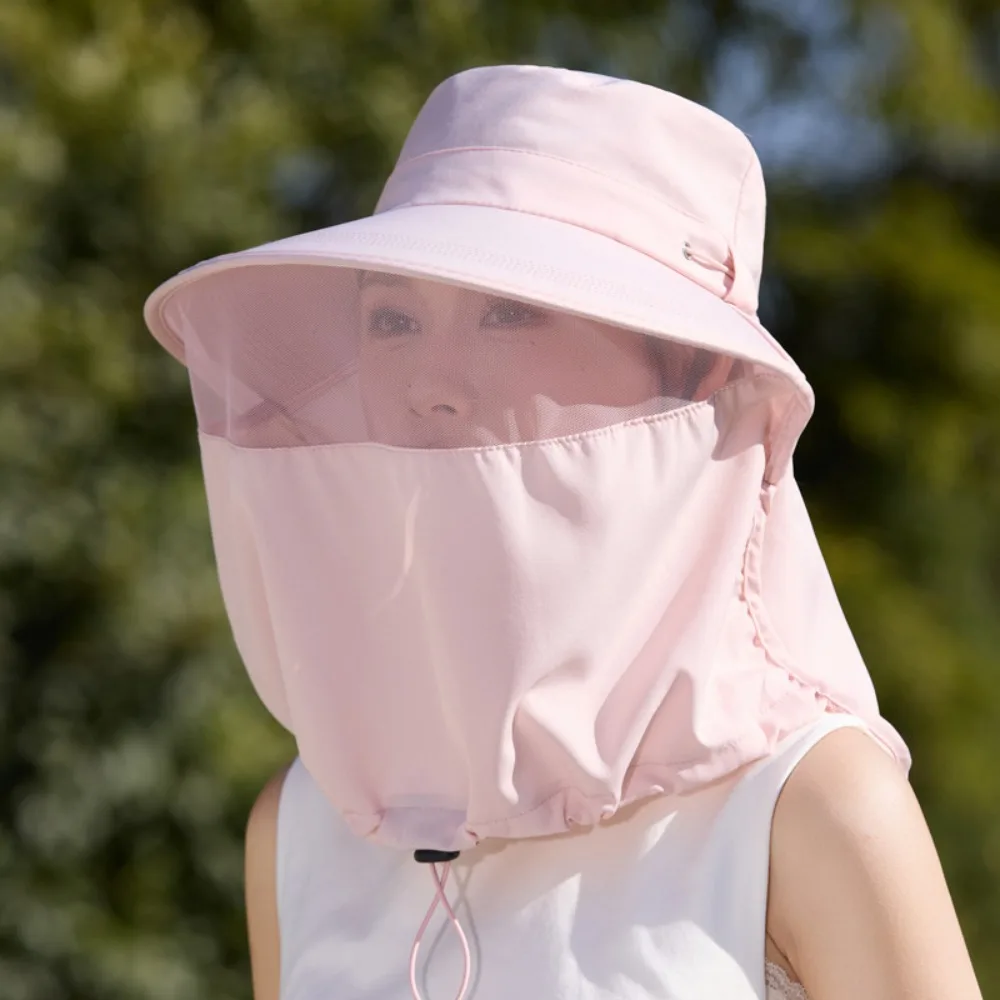 

Simple Wide-Brimmed Fisherman Hat Adjustable Breathable Shawl Mask Hat Soft Lightweight Picking Tea Hat Cycling
