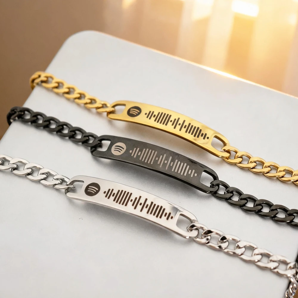 Custom Spotify Music Code Bracelet Personalized Cuban Bangle Men Women Couples' Anniversary Jewelry Personalized Birthday Gift