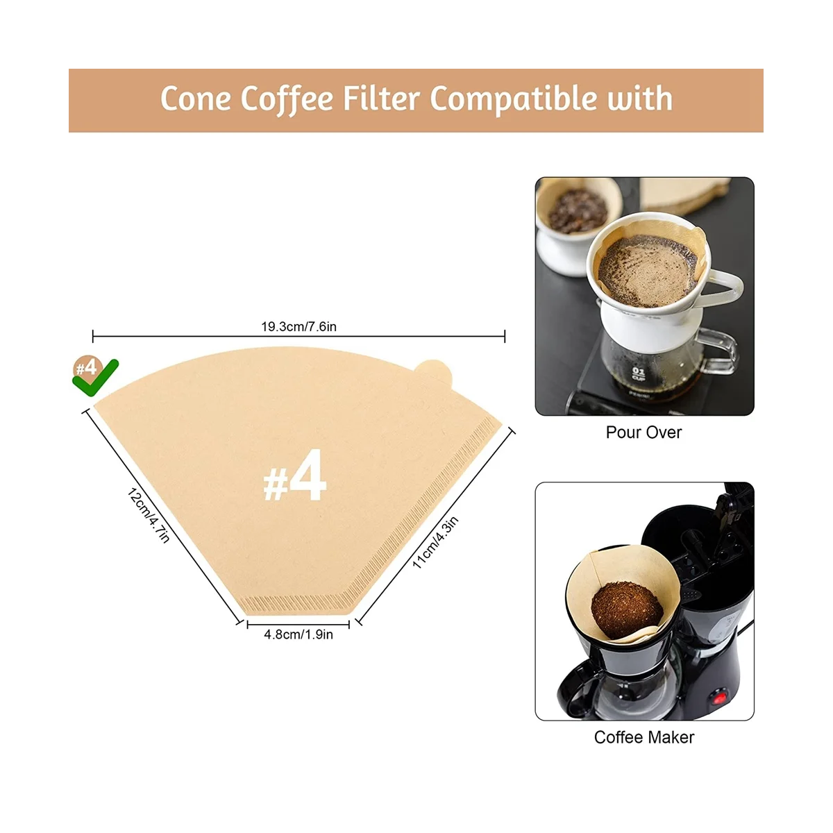 

300 шт. фильтры для кофе, 4 одноразовых фильтра для кофе, 4 конуса, бумага для наливания кофеварок/конусов для капельницы-A59E