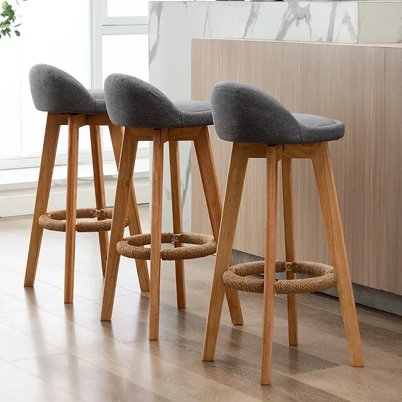 73cm Nordic Bar Chair Solid Wood High Foot Restaurant Seat Rotating Design Counter Stool Stable Load-bearing Kitchen Furniture