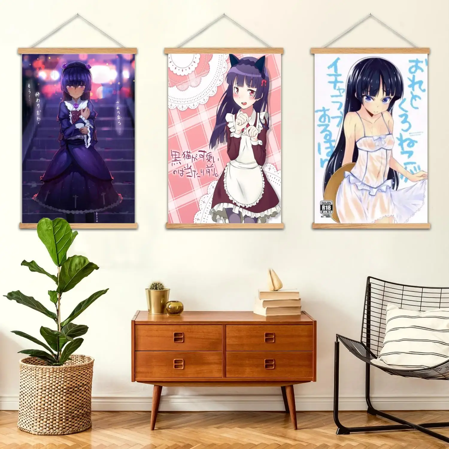 kuroneko manga cartoon Framed Wall Painting Canvas Art Poster and Wall Art  Modern Family Bedroom Decor Decorative painting