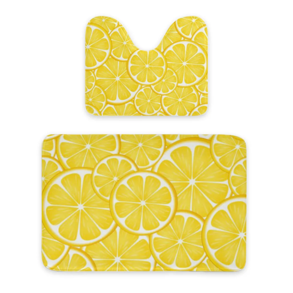 2 Pieces Non-Slip Bathroom Rug, Soft Microfibers Absorbent Bath Mat, Lemon Yellow Machine Washable