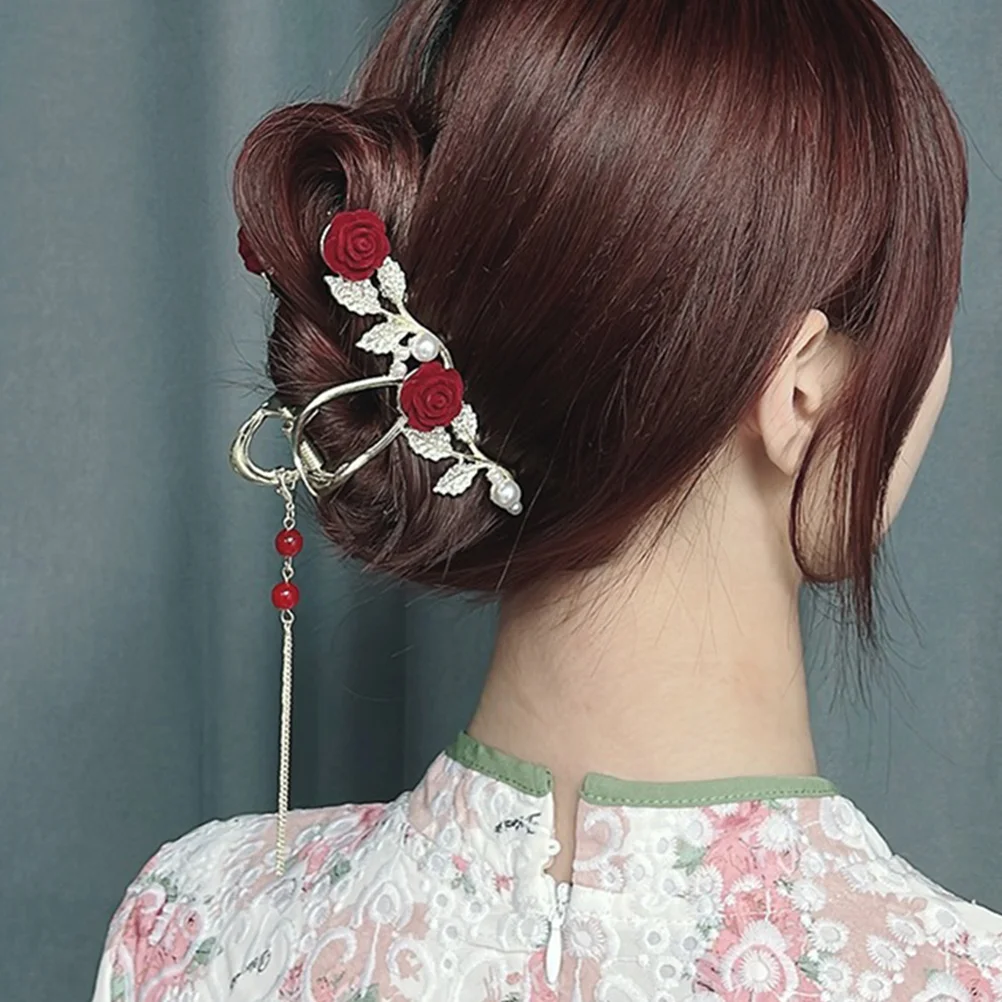 

Rose Tassel Claw Clip Large Rhinestone For Thick Long Hair Women Party High Ponytail Holder Hair Clamp Clips