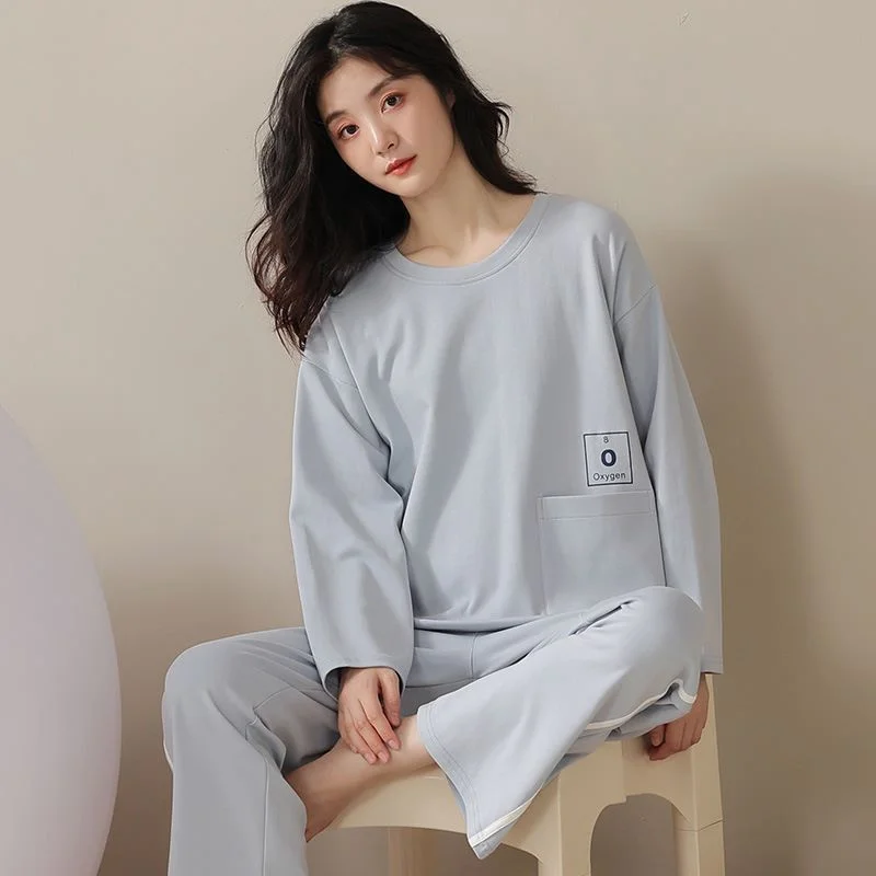 Lovely Print Autumn Winter New Faux Cotton Women Pajamas Set Long Sleeves Simple Sweet Printing Casual Loose Home Wear