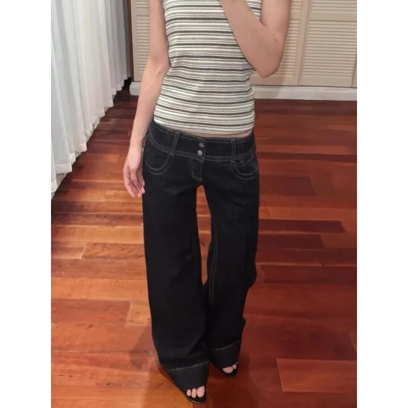 

Американские ретро-джинсы с низкой посадкой и широкими штанинами для женщин, летние и осенние, свободные, струящиеся, удлиненные, для высоких девушек, широкие брюки