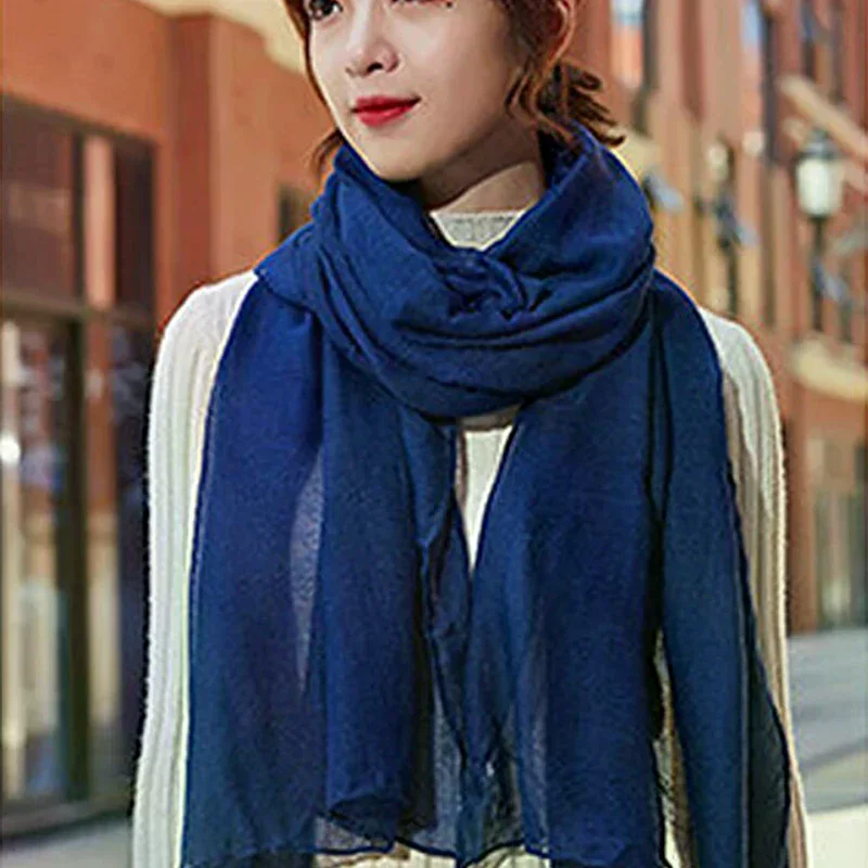 Women Style Windproof Scarf Shawls Wraps Solid Color Cotton Warm Scarves Winter Spring Gift
