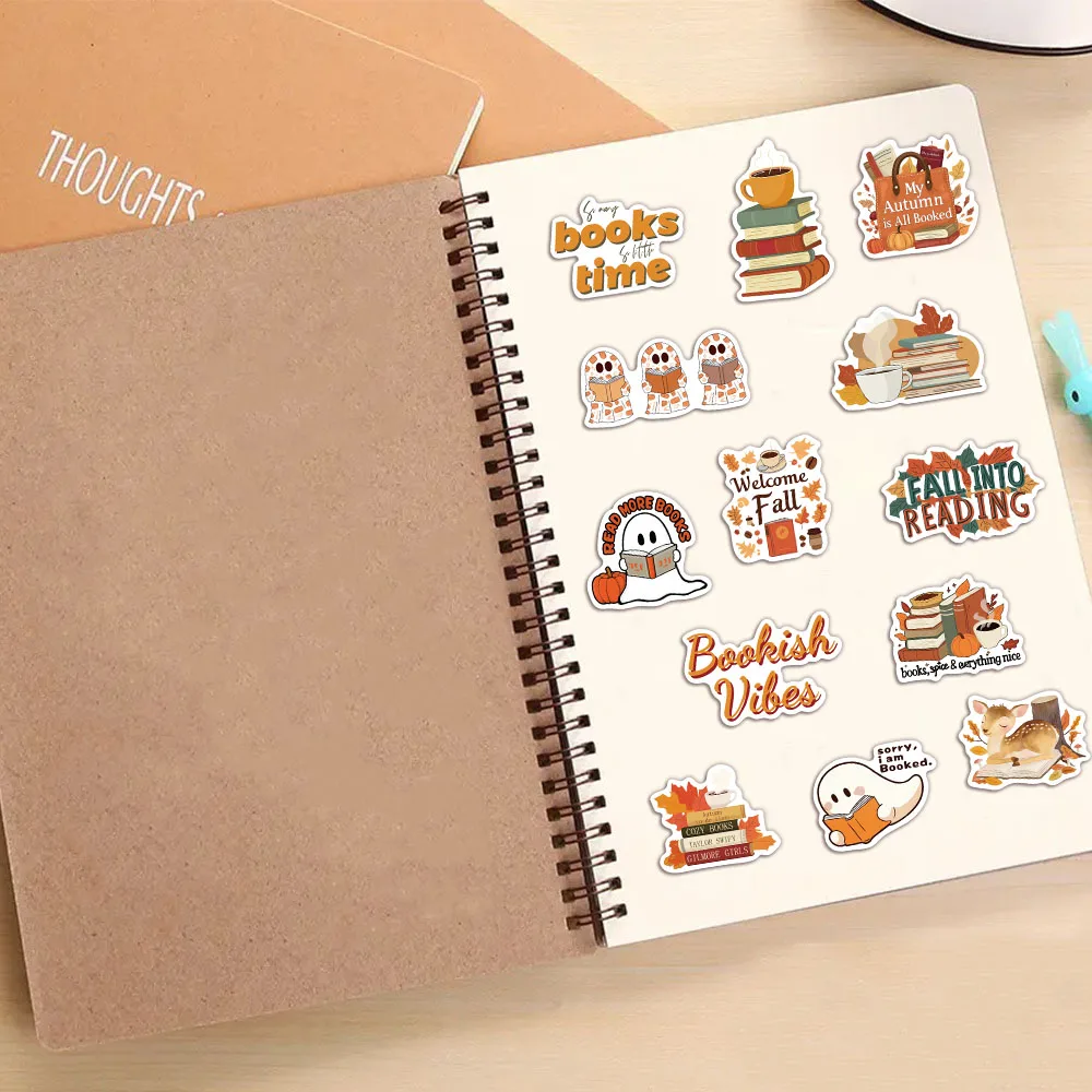 50PCS Bookish Autumn Graffiti Stickers Cartoon Cute Ghost Books Graffiti DIY Bookbook Notebook Stickers
