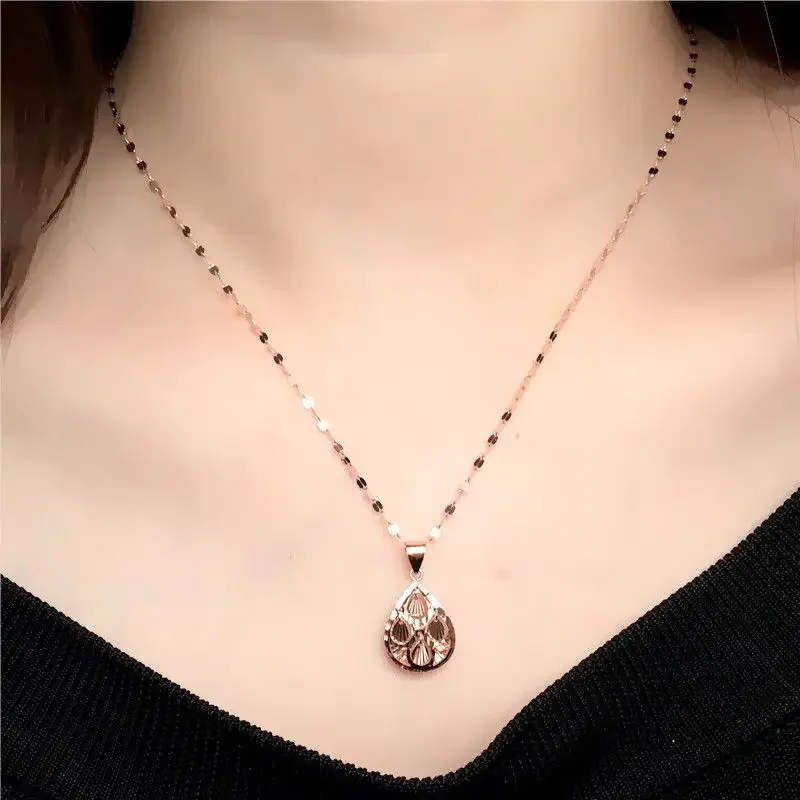 585 Purple Gold Shining Swayings Flower Piece Water Drop Pendant Classic Necklace with Plated 14K Rose Gold Jewelry gift