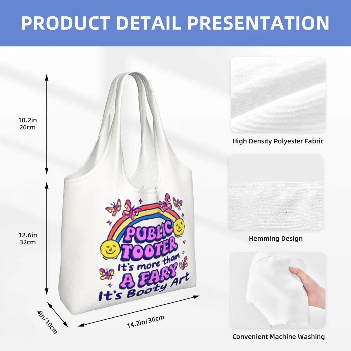 Public Tooter Booty Art Vibes Large Capacity Canvas Tote Bag Single Shoulder Commute Bag For Women Eco-Friendly Shopping Bag