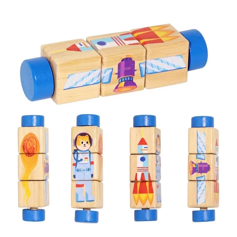 New Wooden Rotating Puzzle Rotating Safe Wooden Jigsaw Puzzle Hand Montessori Puzzle Game Toddlers