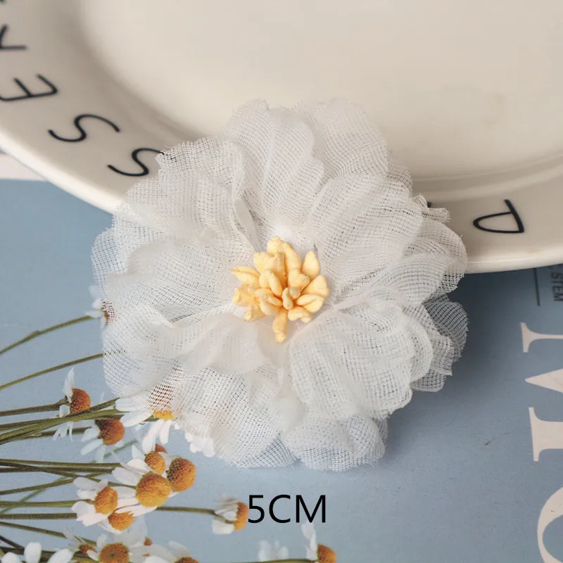 10 Teile/los Weiß Serie Kamelie Rose Chiffon Stoff Künstliche Blume Kopf Für Hochzeit Kleid Kleidung Dekoration Kopfschmuck – Detail 4
