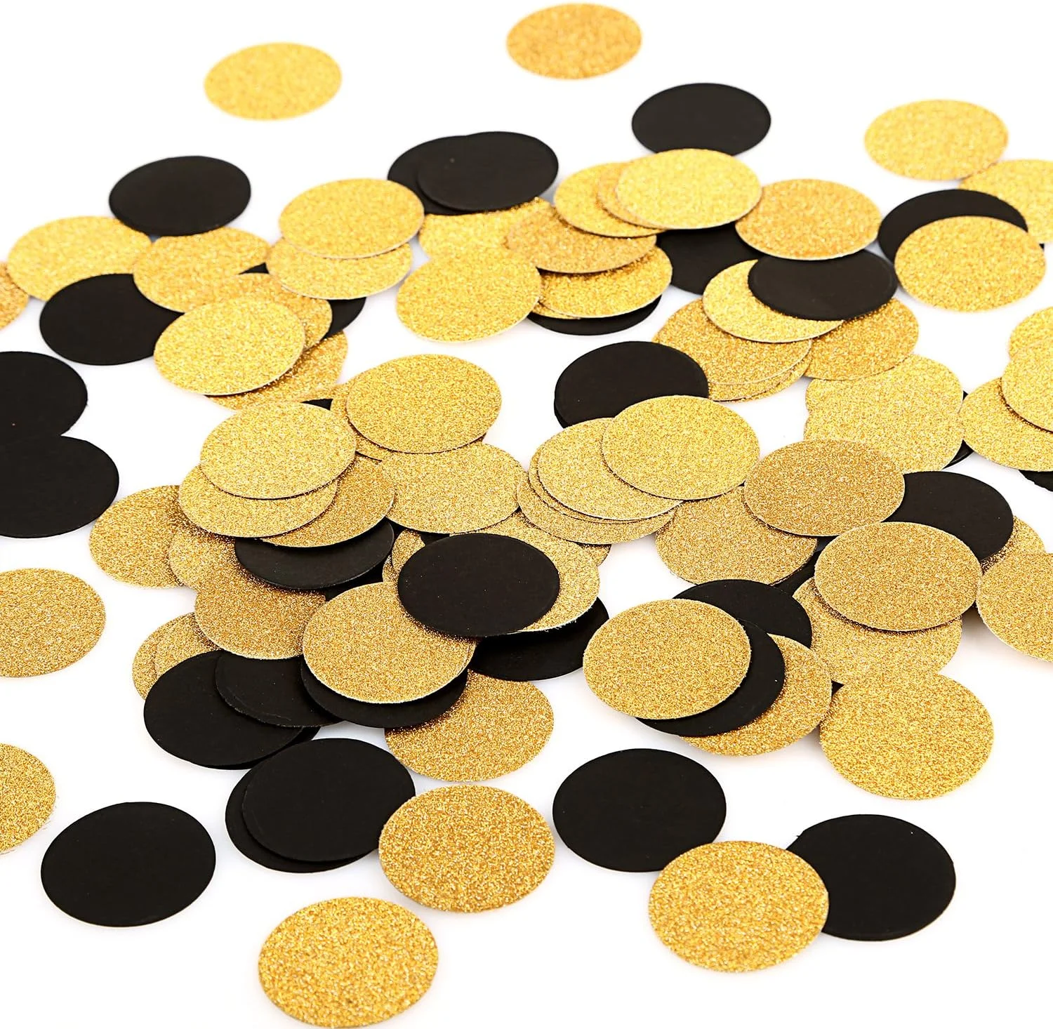 Glitzernde Konfetti-Kreise, Hochzeits-Party-Dekoration und Tischdekoration, 1,2 Zoll Durchmesser (Glitzgold, Schwarz, 200 Stück)