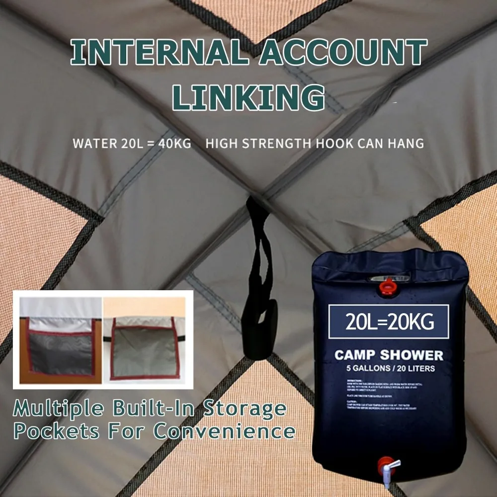 دش خارجي محمول وخيمة تغيير بسعة مياه سعة 20 لترًا، 63 × 63 × 95 بوصة، مصنوعة من قماش أكسفورد 210D #5