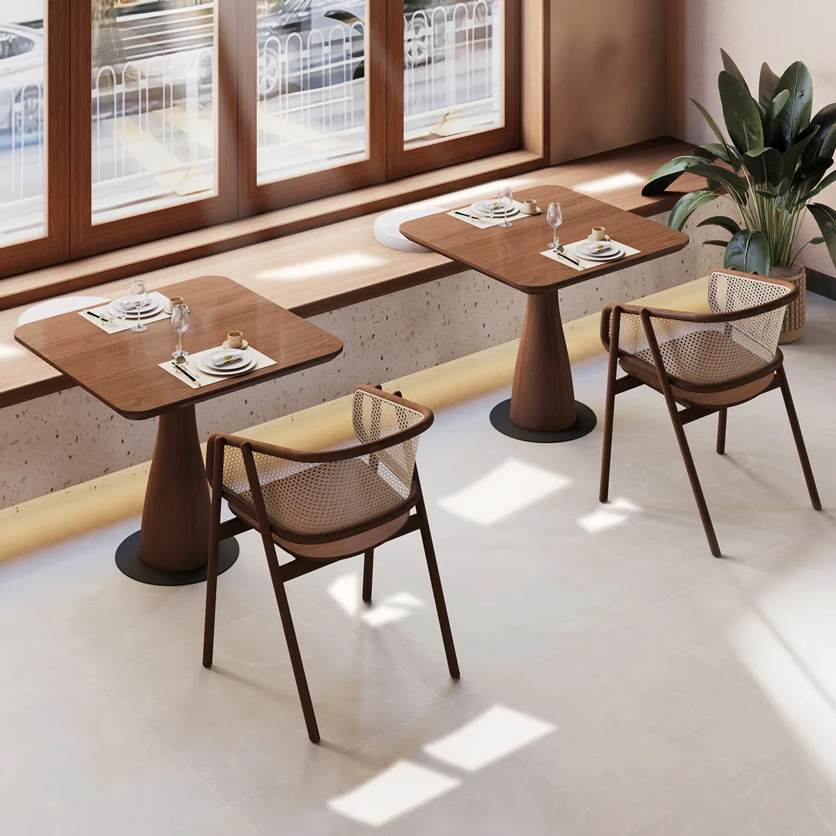 Solid wood high-end coffee shop restaurant hotel, square dining table