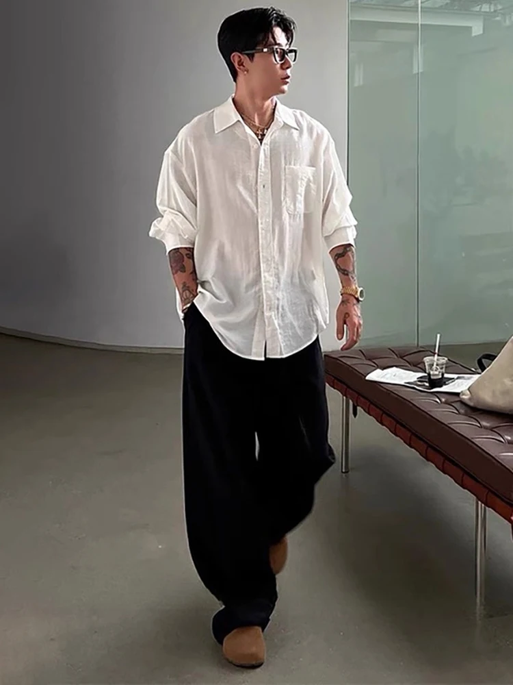 

Элитный мужской льняной комплект с длинным рукавом: повседневная рубашка и верхняя одежда для защиты от солнца, модный молодежный набор для лета и осени