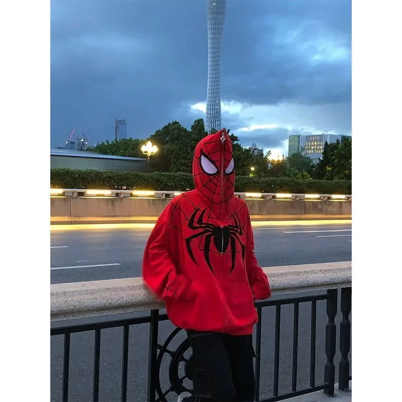 

Уличная одежда, толстовки в стиле ретро, одежда Y2K, мужские и женские толстовки в стиле Харадзюку в стиле хип-хоп с рисунком паука, большие толстовки, повседневные толстовки