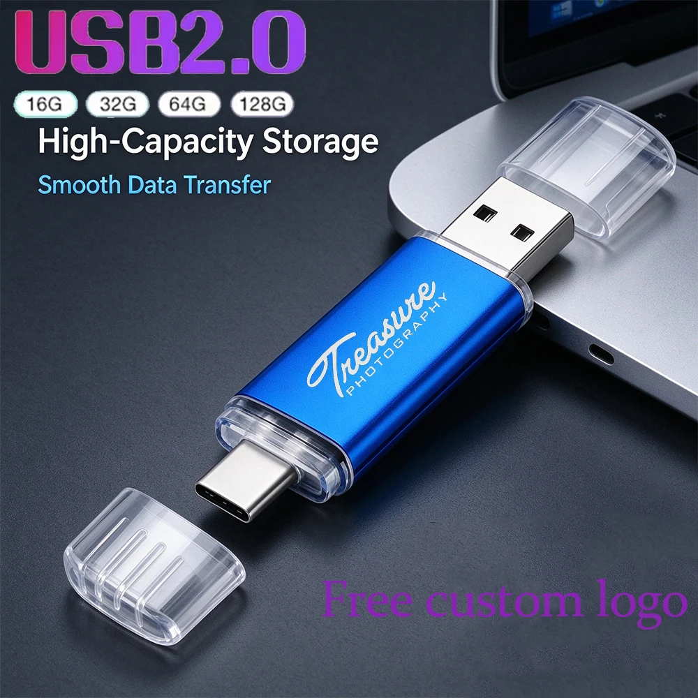 TYPE-C Free Custom Logo USB Flash Drive 128GB 64GB 32GB Plastic Memory Stick 16GB 8GB Black Pen Drive 4GB Creative Gift for PC