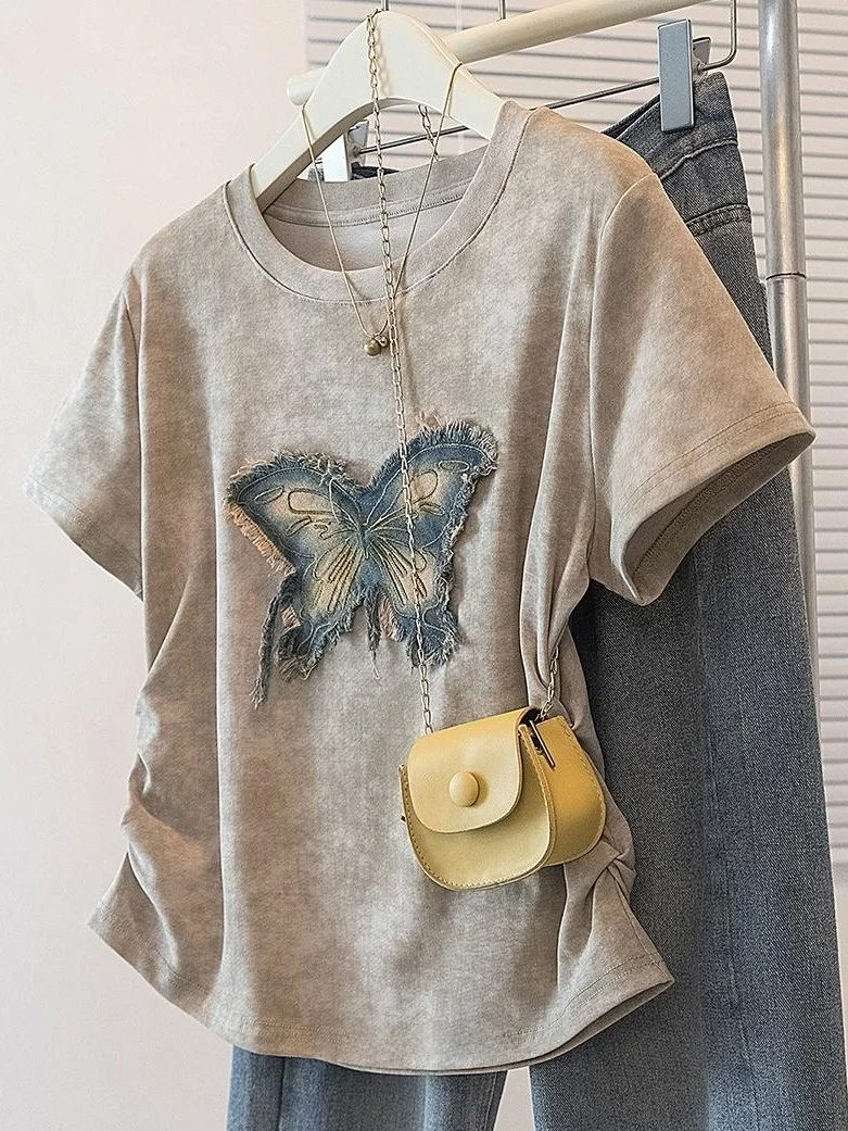 

Casual Design ort Sve T-irt Women's plus Size High Waist Belly Covering Top Brand Bule Sensation Summer irt