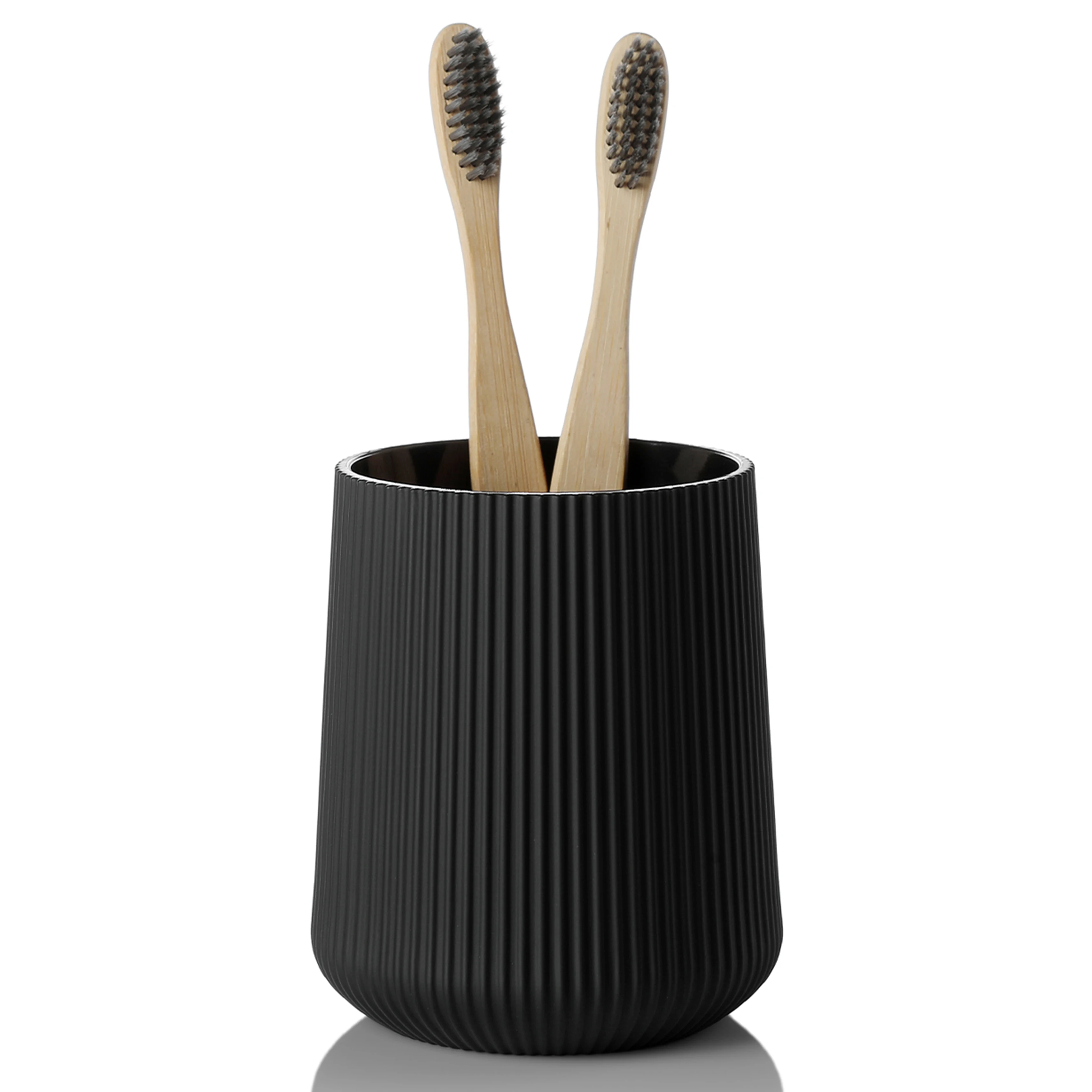 

Matte Black Striped Toothbrush Holder for Bathroom Vanity Desktop Organizer Toothpaste And Toothbrush Rack