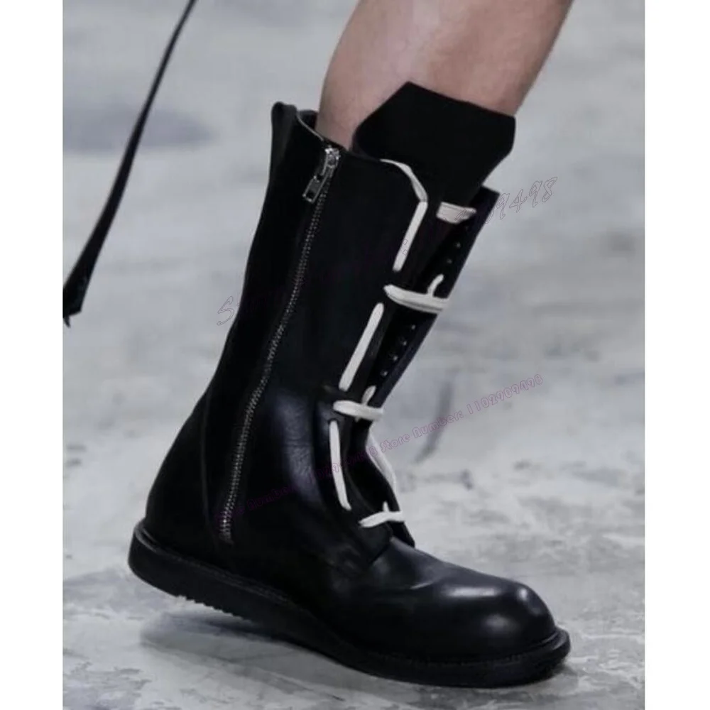 Black Runway Men's Ankle Boots Matte Leather Round Toe Shoes for Men British Style Handmade Shoes 2025 Zapatos Para Hombres