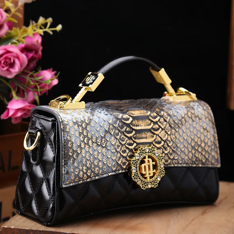 Luxury Designer Brand New High Quality Color Leather Snake Print Handbag Women\'s Fashion Single Shoulder Crossbody Bag Hot Sale