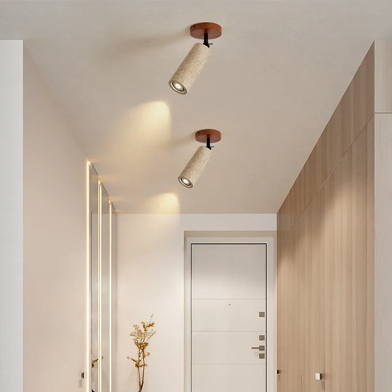 Hallway spot light wabi sabi style walnut color living room lighting no main light new Chinese retro yellow travertine ceiling l