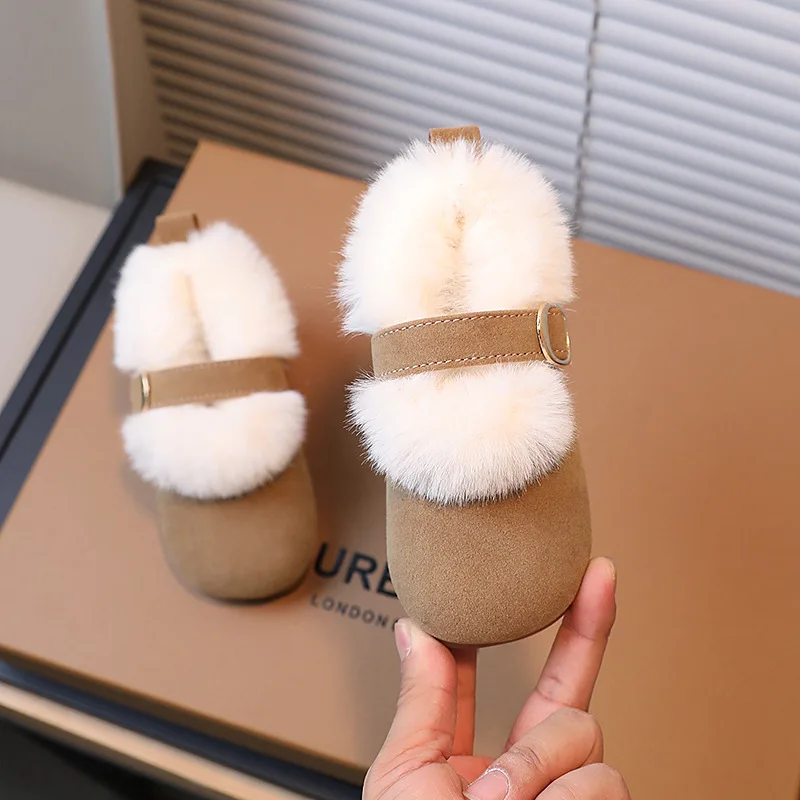 Kids Padded Warm Shoes Witner Children\'s Fur Flats Girls Fluffy Outdoor Cotton Casual Shoes Boys Faux Fur Boots 2-7 Years Old