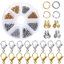 Stainless Steel Lobster Clasps Open Jump Rings Crimp Beads Caps For Diy Bracelet Necklace Supplies Jewelry Making Kit Set Box