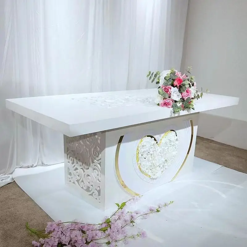 Rectangle  White Dinning Table Heart Pattern For Party Home Wedding Events